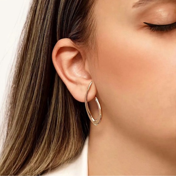 Modern Huggie Earrings 14k Gold Plated Luxury Design Earrings - Picture 1 of 12